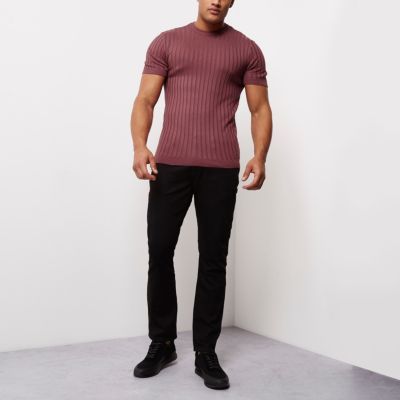 Pink chunky ribbed muscle fit T-shirt